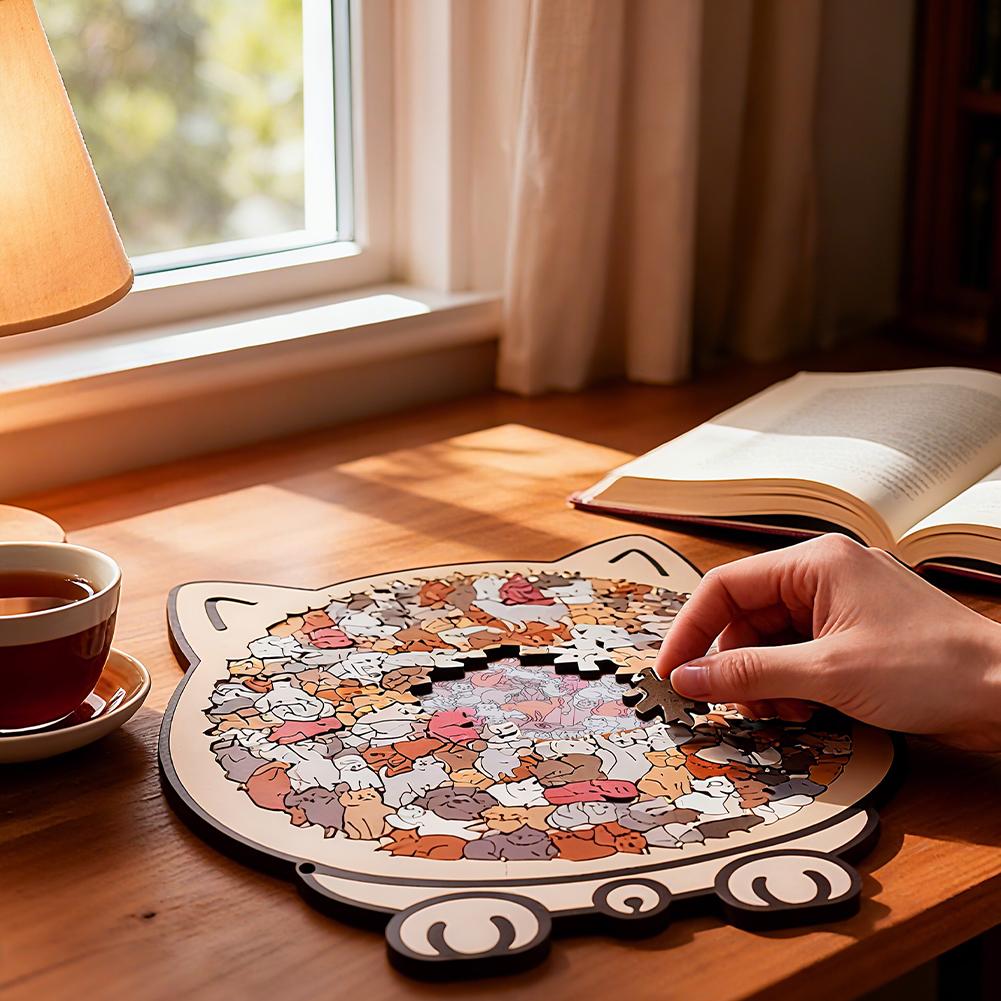 135pcs Morandi-colored Cat-shaped Puzzle with Cat Silhouette Frame Macaron Color Cut Cat Pieces Cat Puzzle For Ornaments