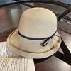 Straw hat women's summer Hepburn wind foldable sun hat face cover UV protection beach sun protection hat