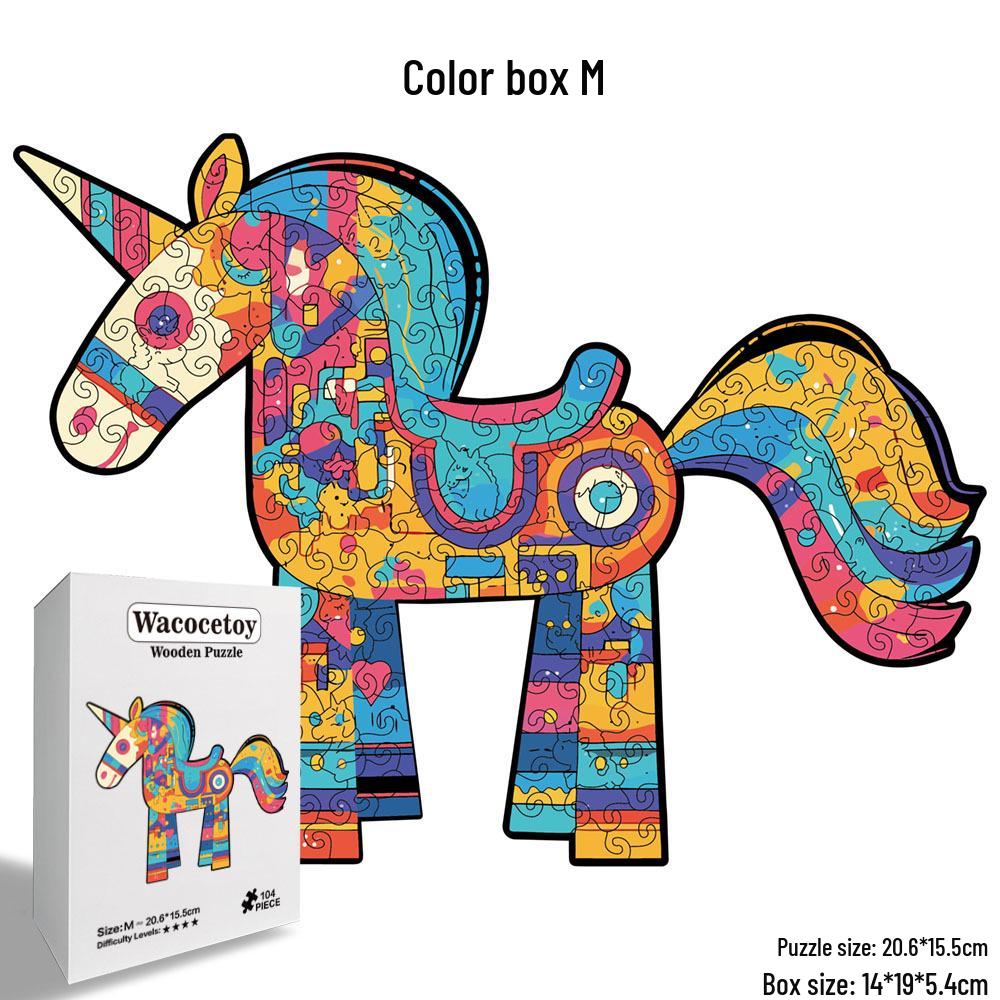 Wacocetoy Rainbow Horse Wooden Interlocking Jigsaw Puzzle Money Box