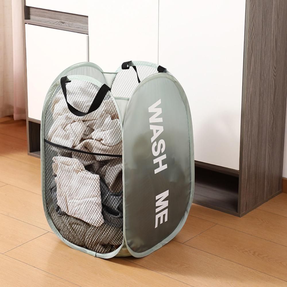 Portable Mesh Pop Up Laundry Hamper Wide Opening Breathable Collapsible Space-Saving Laundry Basket Dorm Travel Bathroom Items