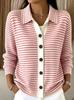 European & American Striped Knit Button Cardigan: Autumn/Winter Casual Solid Color Fashion for Women 2026