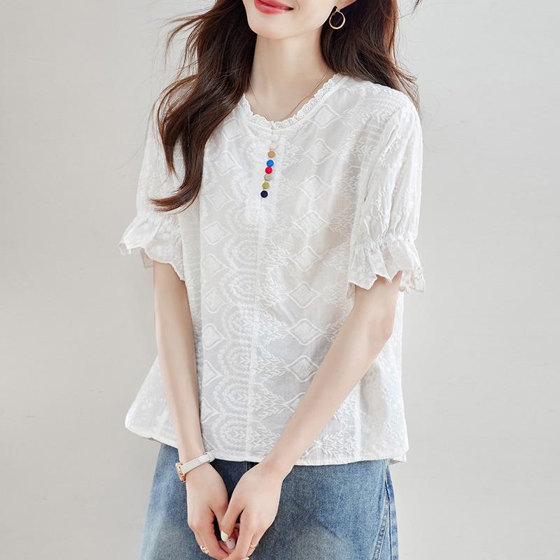 Lace Collar Short-sleeved Shirt Women's Summer New Top