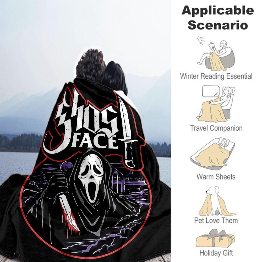 GhostfaceScream Outdoor Flannel Throw Blanket - HD Printed Lightweight Soft Warm All-Season Blanket for Sofa, Bed, Travel, Camping 1203032
