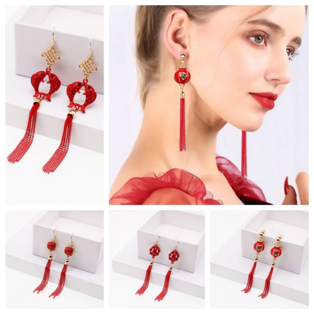 Lucky Lunar New Year Earrings Aesthetic Red Koi Dangle Earrings  Girls