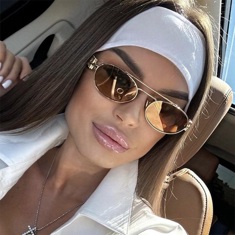 European and American 1111 small frame sunglasses sunglasses double beam oval sunglasses women's concave shape light luxury style