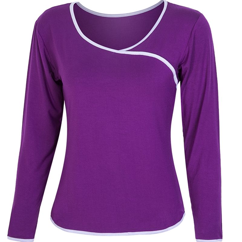 

Long Sleeve Spring Loose Large Size Top Single Yoga Suit Purple three-point sleeve Tops 4XL