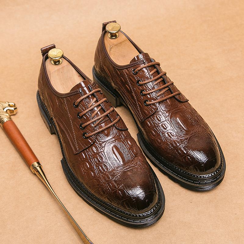 Fashion Spring Luxury Brand Designer Dress Shoes Men Shoes Thick Bottom Platform Casual Oxford Low Heel Lace-up Round Head Shoes