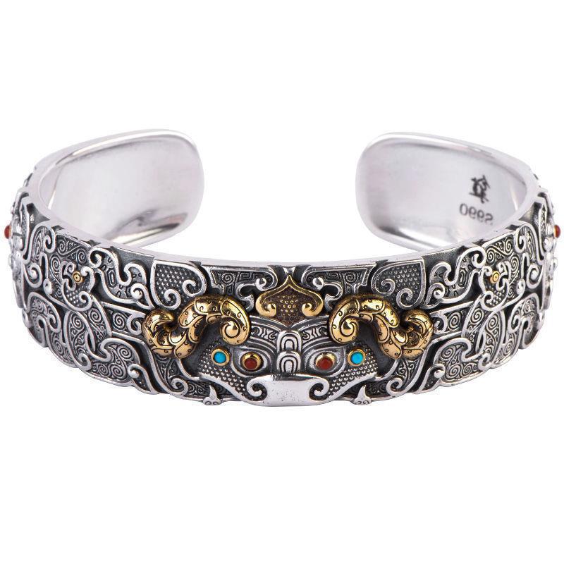 Carving Pixiu Retro Chinese Style Mighty Opening Bracelet Bracelet Accessories Ethnic Style Bracelet Men