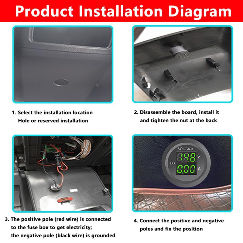 12-24V Instrument Waterproof Voltage VA ThreeDigit Round LED Panel Digital Voltmeter Ammeter Tester Monitor Display Voltmeter