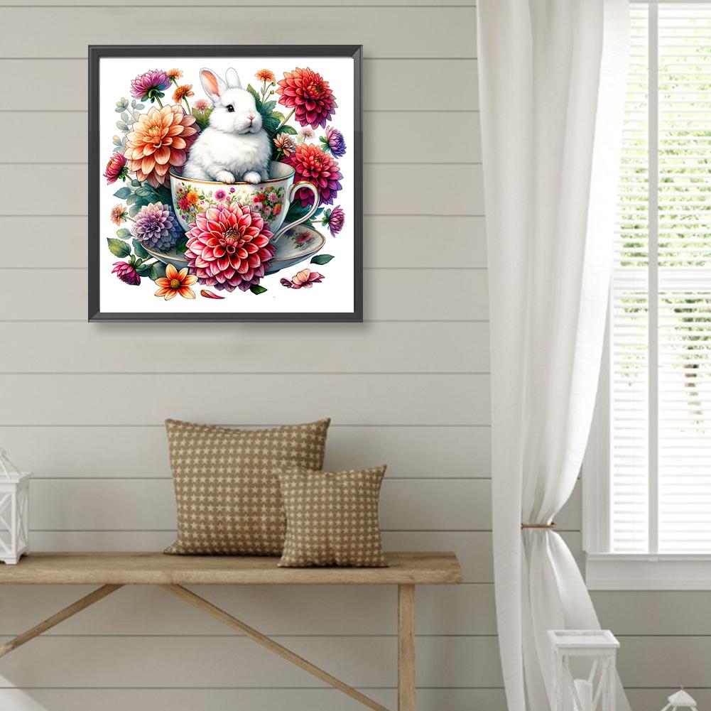 Králík a květiny 5D DIY sada malování diamantovými kamínky s plným vrtákem (kulaté) pro domácí dekoraci