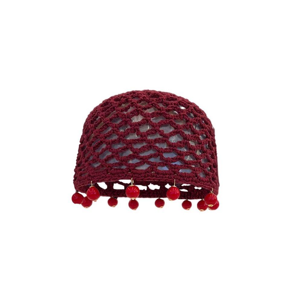 Round Beads Crochet Hollow Tassels Knitted Hat Hollow Out Ethnic Style Hat Knit Beanies  Girls