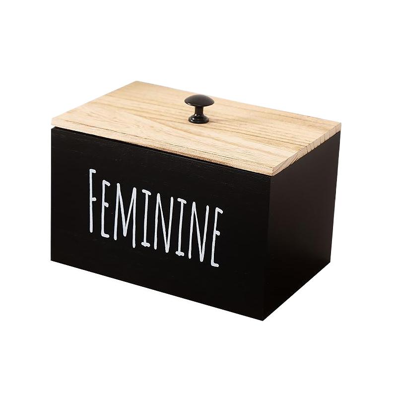 

1 деревянная многофункциональная гигиеническая коробка с элегантной крышкой и экологически чистым хранением, украшение для ванной комнаты 20 * 13 * 13 см чёрный