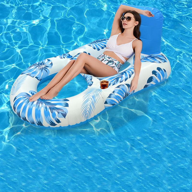 Freizeit-Wasser-Hüpfburg für den Außenpool mit Rückenlehne, doppelter Getränkehalterung, Blattgewebe-Netz, aufblasbare Schwimmhilfe.