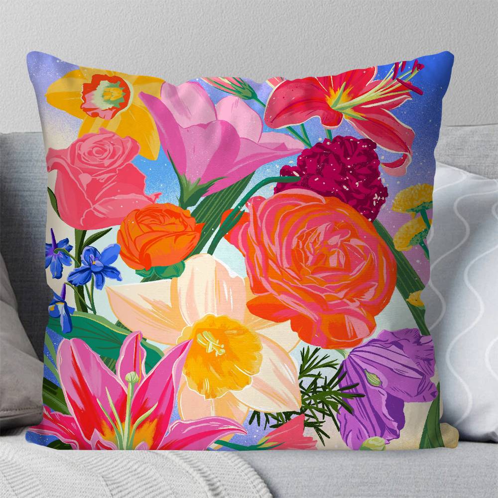 Flower Art Pillow Case Fashion Square Pillowcase Bedroom Sofa Room Ins Decoration Leisure