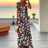 Women Plus Size V Neck Short Sleeve Maxi Dress Army Camouflage Pattern Loose Casual Summer Vacation Long Dress
