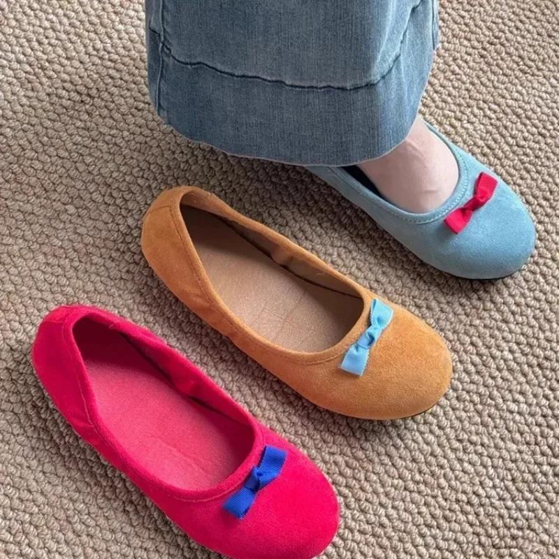 fashion Ladies Shoes 2024 High Quality Shallow Women's Flats Fashion Solid Plus Size Bean Flat Shoes Hot Sale Round Toe Flat Low Heels