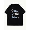Oversized T Shirt Black Sta Love Chips With Dog And Crown Graphic Print Casual Streetwear For Women Summer Outfit