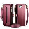 For iPhone 16e Leather Case CASEME C36 Zipper Multiple Card Slots Phone Cover with Straps