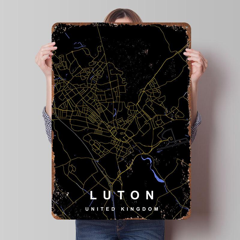 

Luton City Map Poster Customized Wall Art Vintage Metal Signs Retro Tin Plaque for Man Cave Luxury Home Decor Items Wand Deko 7.9x11.8In(20x30cm)