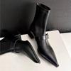 Fall New Pointed Toe Side Zipper Metal Buckle Soft Sole Anti-slip Wear-resistant Square Heel Booties
