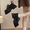 Platform Thick Heel British Style Small Leather Shoes Women's 2025 New French Retro Versatile Height-increasing Velcro Loafers
