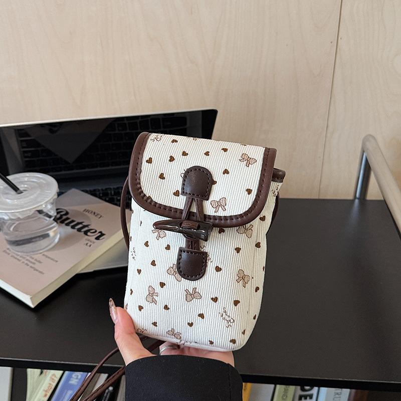 

Mini Crossbody Bag Women Fashi Polka Dot Corduroy Canvas Phe Bag Bow Design Comfortable and Versatile Texture Bucket Bag белый