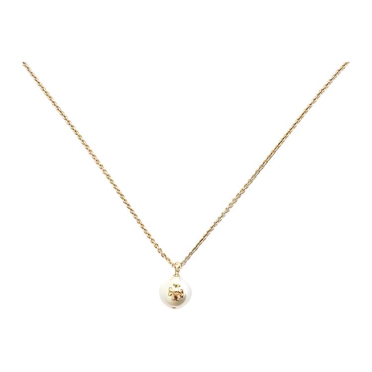 Tory Burch Pearl Logo Pendant Necklace Women necklace Gold 143338-110 F,Gold