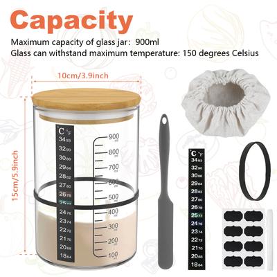 900 ML Sauerteigstarter-Glas-Set Klares Glas Sauerteigstarter-Becher Weite Öffnung mit Deckel Sauerteigstarter-Behälter zum Backen