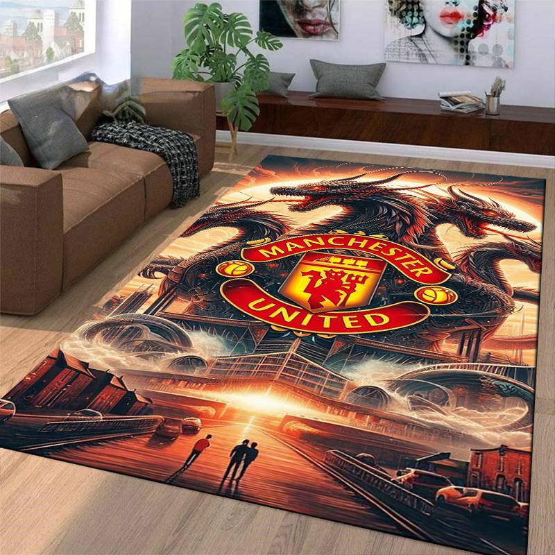 "Manchester United Logo Carpet with Two Black Dragons Design" Suitable for Use As an Anti-slip for Living Room Bedroom Sofas