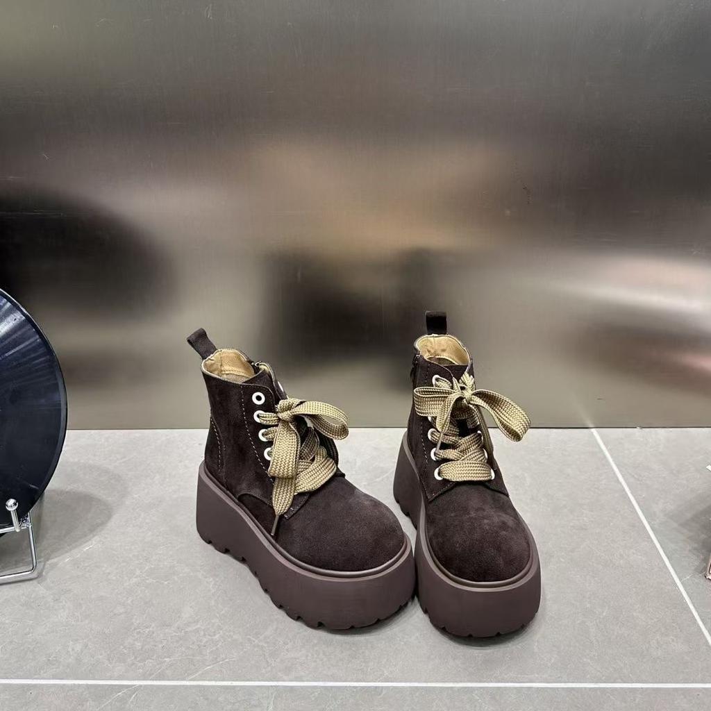 Fashion Women's Thick-soled Ankle Boots Autumn and Winter Fashion Solid Color Lace-up Knight Designer Booties Botas Zapatos Mujer