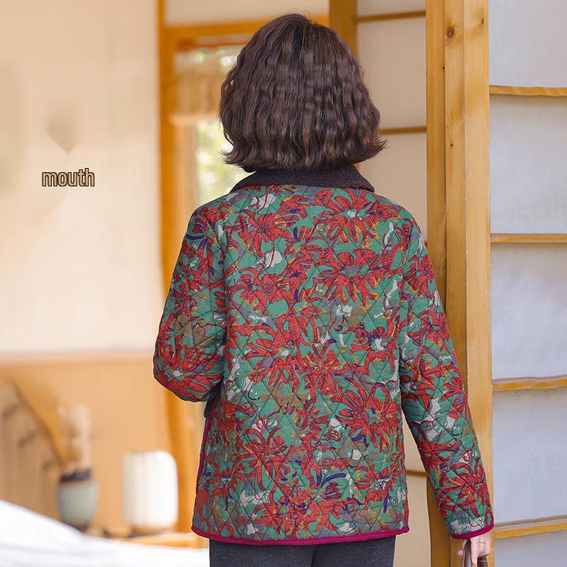 Women's Floral Print Lamb Wool Collar Cotton Jacket