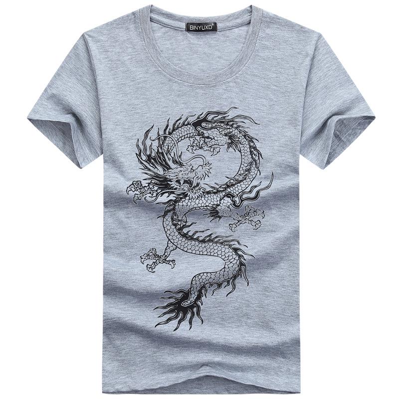 Men's Dragon Printed Cotton Short Sleeve T-shirt Man Large Size Streetwear Tee Loose Casual T Shirt