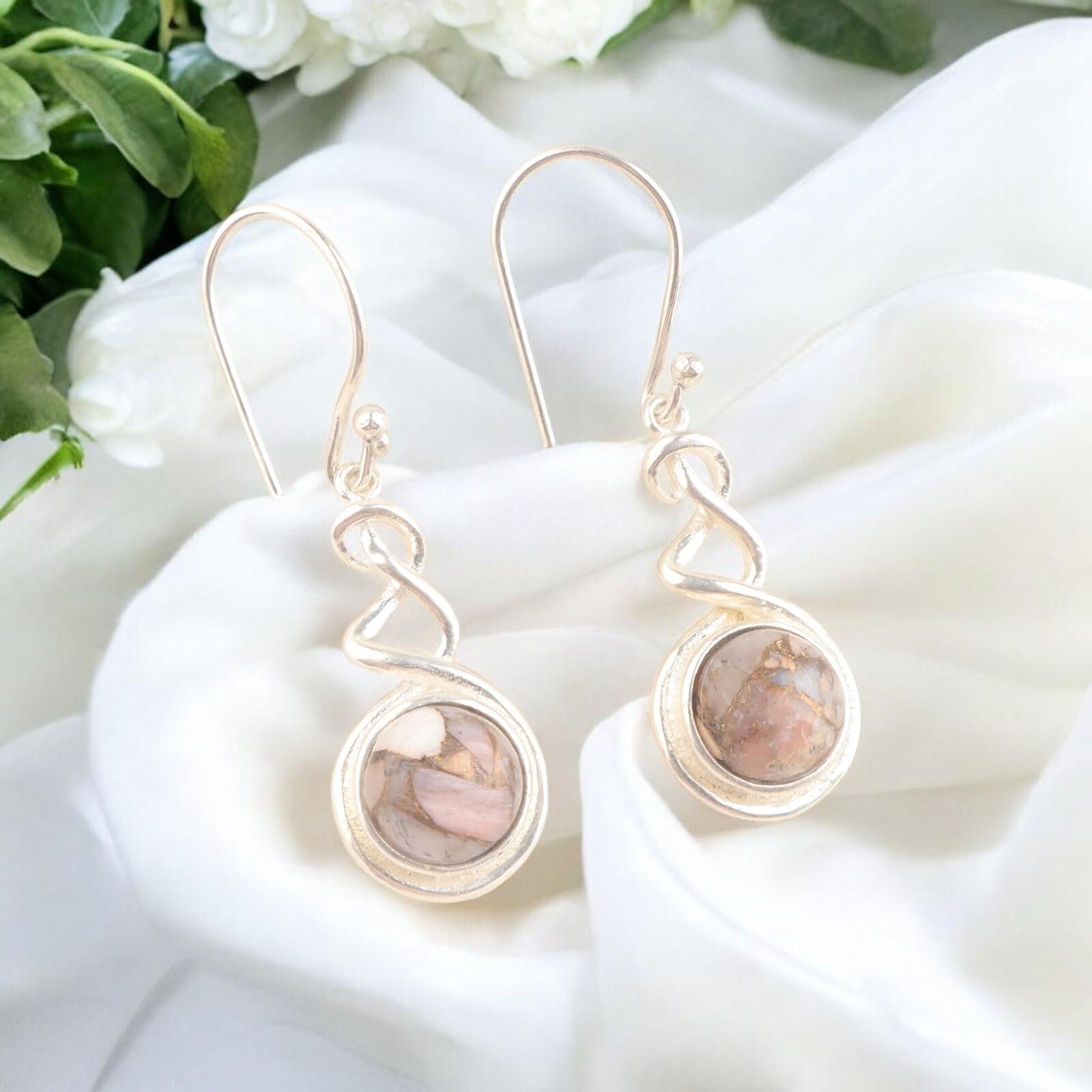 

Винтажные серьги ручной работы из стерлингового серебра 925 пробы с розовым опалом и бирюзой 1,67 CE-14-43