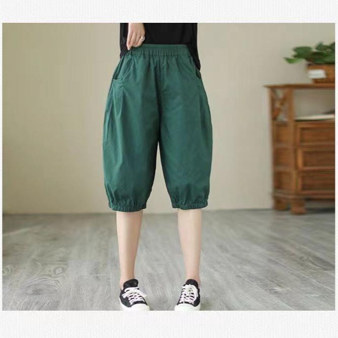 High Waist Elastic Waist Thin Cotton Harlan Pants Wide Leg Short Shorts Women Loose Plus Size Casual Pants