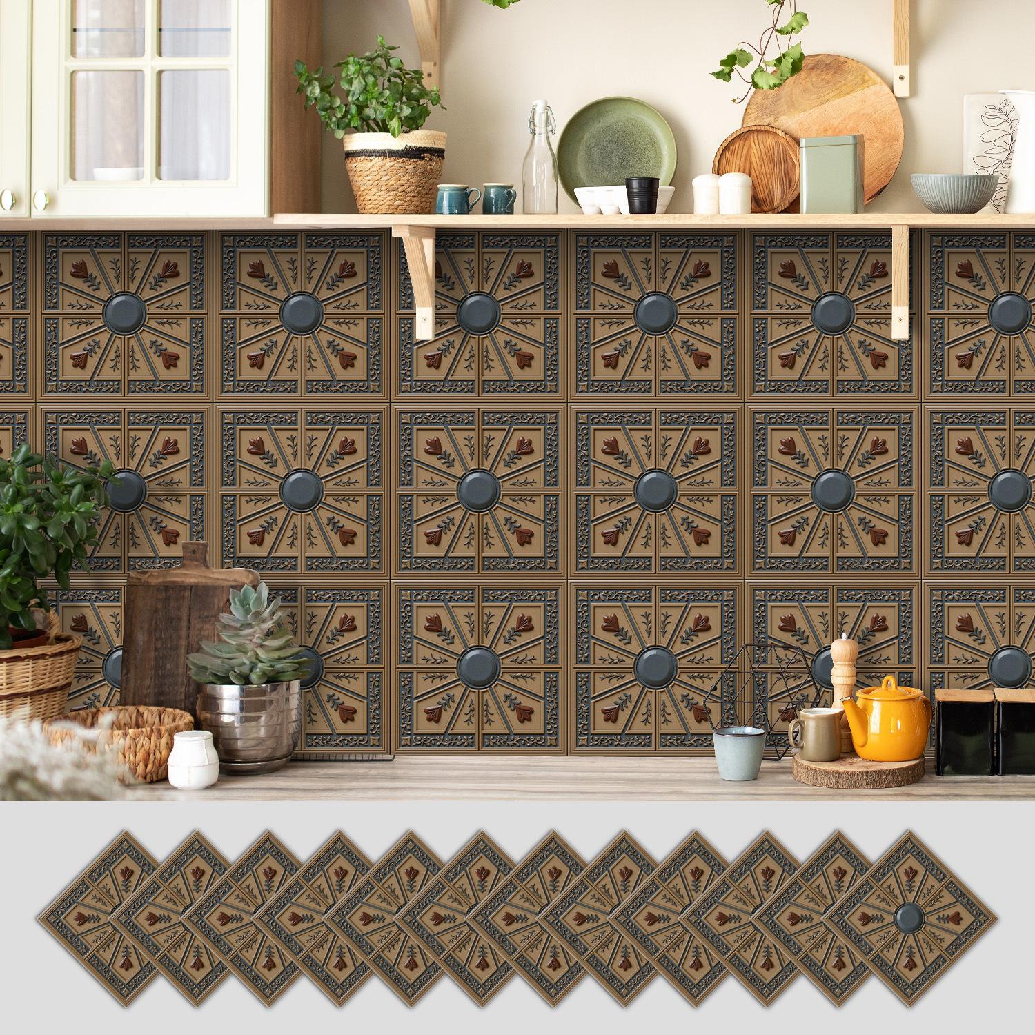 

12 Самоклеящихся Кухонных Водонепроницаемых и Маслостойких Настенных Наклеек, Ремонт Украшения Стен Ванной Комнаты, Украшающие Прочные Обои-Наклейки 10*10cm*12pcs