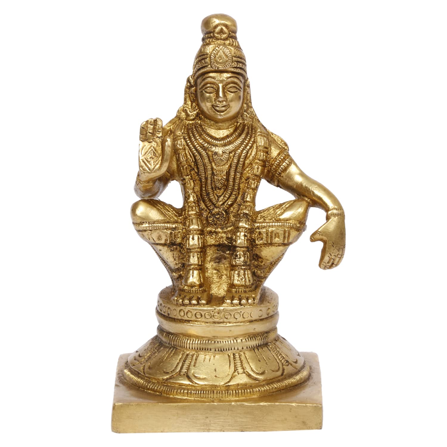 Lord Ayyappan Ayapana Sabarimala Swamy Statue, Blessing Sculpture, Brass, Gold