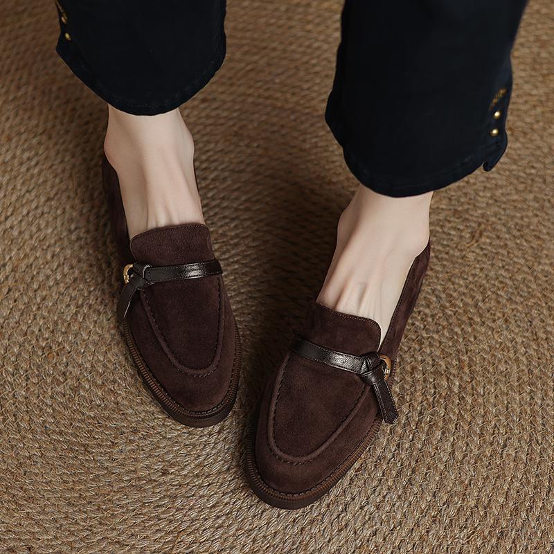 Fashion 2025 Spring Autumn Women Pumps Women Shoes Fashion Round Toe Loafers Shoes Retro Kid Suede Oxford Laides Shoes Genuine Leather