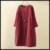 Women's Round Neck Long Sleeve Corduroy Midi Dress Loose A-Line Dress Vintage Retro Solid Color Casual Plus Size Shift Dress