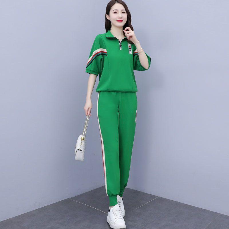 Summer Plus Size Women's Clothing Covers The Flesh, Looks Slimming and Reduces Age, Fashionable Casual Sports Suit