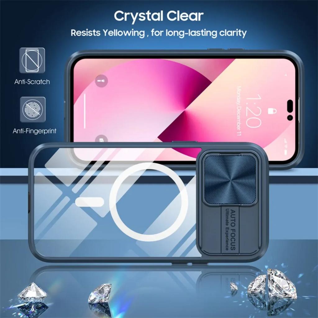 Slide Camera Lens Protector Armor Case For iPhone 16 15 13 14 Plus 11 12 Pro Max For Magsafe Shockproof Armor Bumper Clear Cover