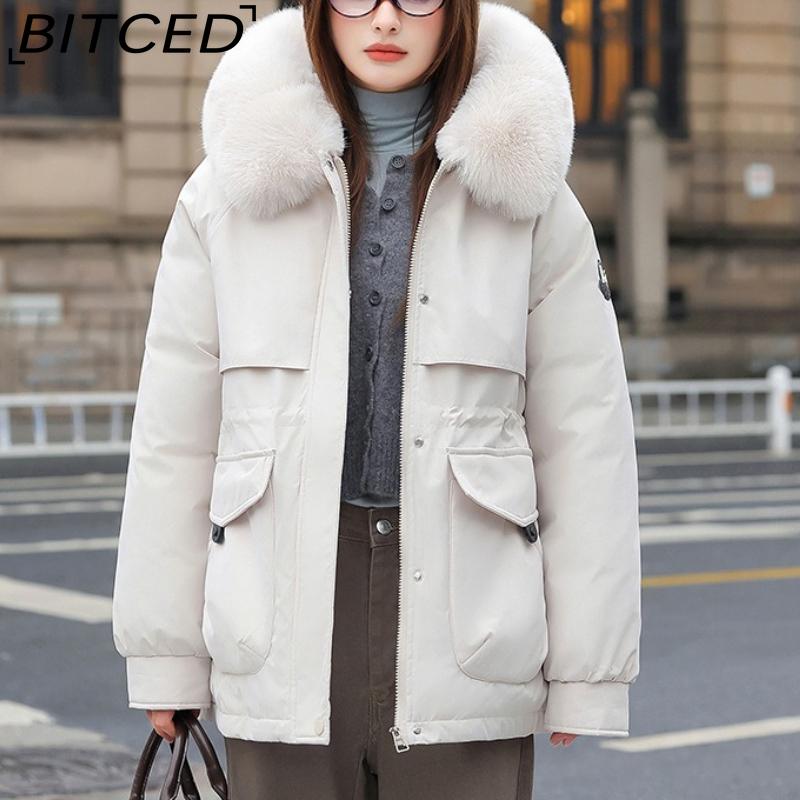 BITCED Women's Winter Slimming Down Jacket with Fashionable Fleece Lining and Thick Fur Trim