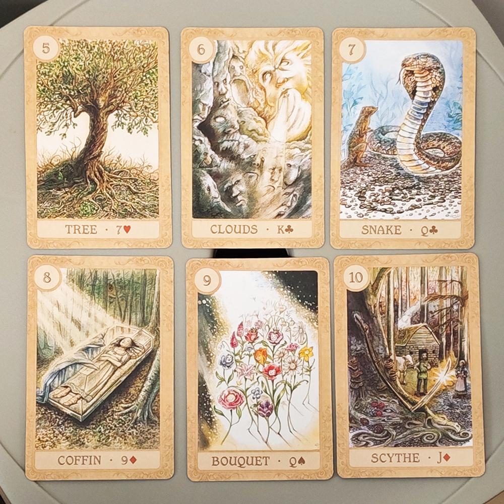 Baraja Lenormand Cuento de Hadas 38 Cartas Impresas en Cartulina Doble Repujada de 350 GSM 9*6cm Juego de Mesa