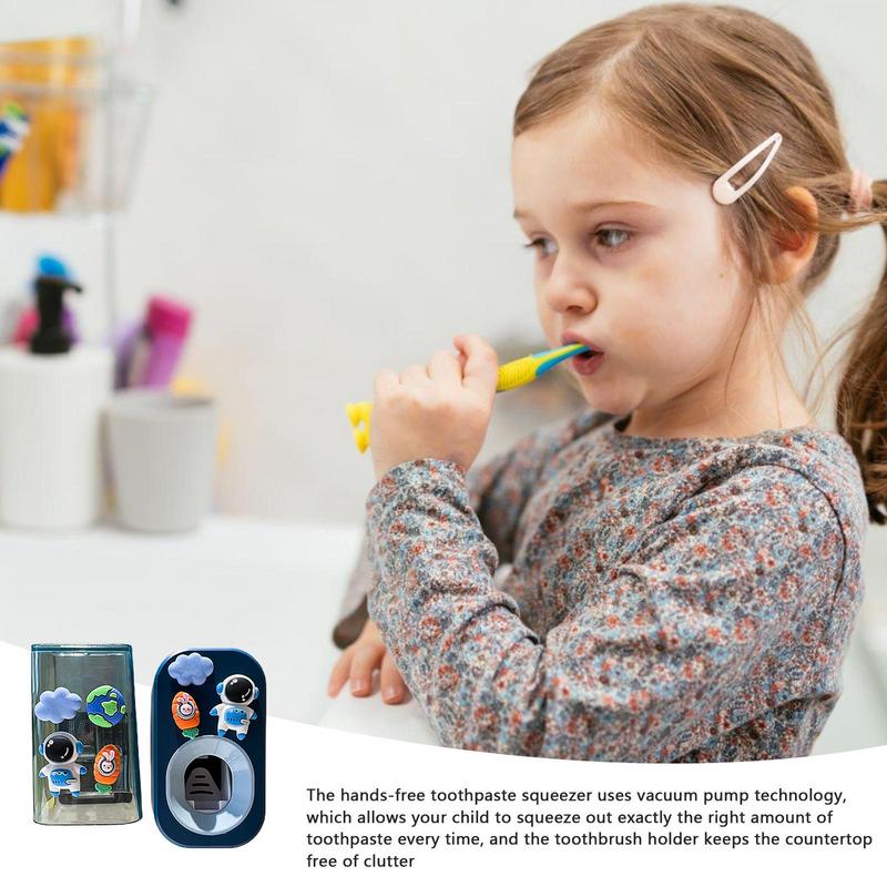 Kids Automatic Toothpaste Dispenser 3 PCS Wall Mounted Toothbrush Holder And Toothpaste Squeezer Stable And Punch-Free Tooth
