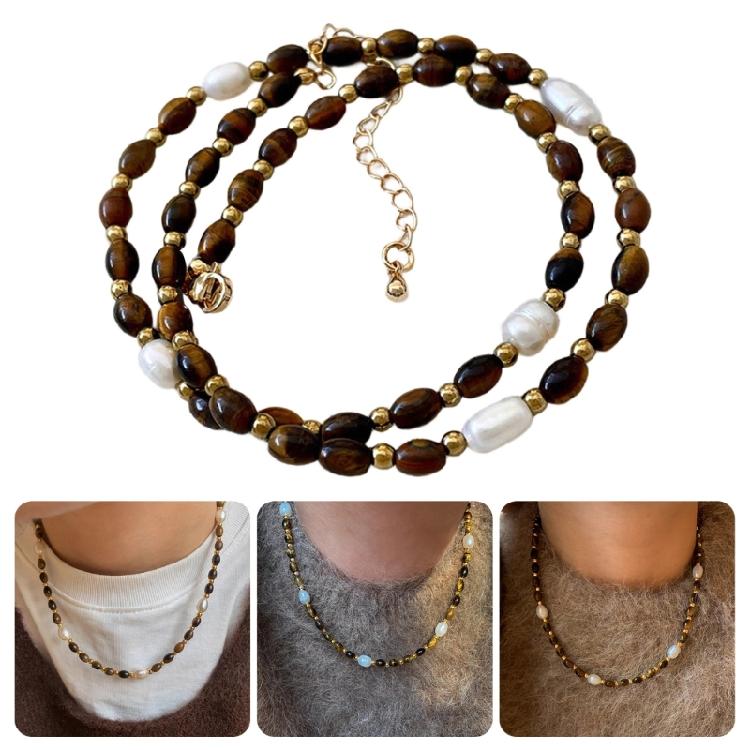 Handmade Pearls Bead Sweater Necklace Artistic Crafted Pearls Bead Sweater Necklace Retro Unisex Neck Jewelry Accessory