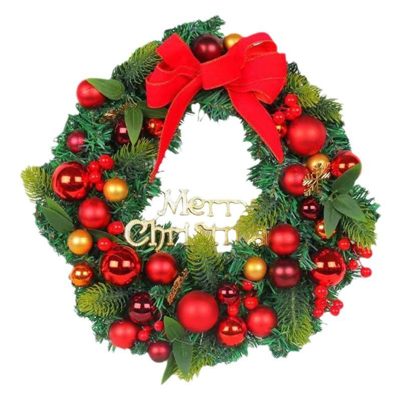 Christmas Ball Wreath Door Hanging Decor Home Window Wall Display Modern Plastic Holiday Garland With Red Balls Pine