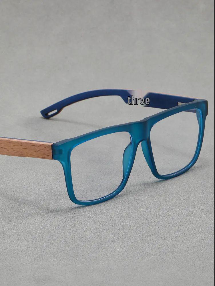 Retro Japanese-Style Myopia Glasses: Bamboo-Style Legs, Square Frame, Anti-Blue Light, Unisex Fit for Large Faces