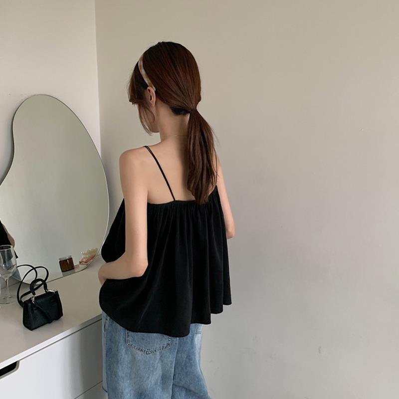 2026 Summer Chic Korean Style Off-the-Shoulder Spaghetti Strap Women's Sleeveless Tank Top