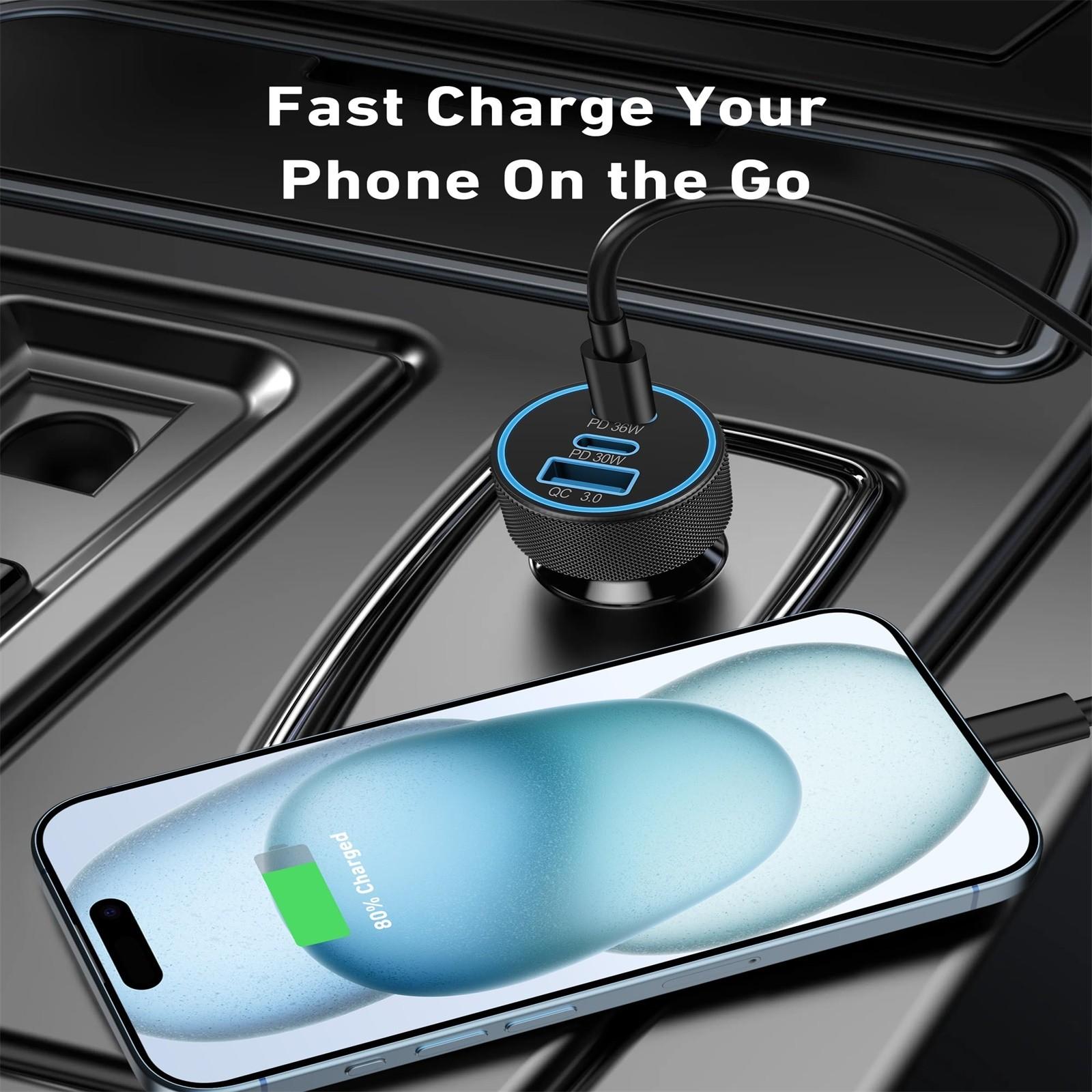 

Автомобильное зарядное устройство USB, 3-портовый 67 Вт USB-C и USB-A автомобильный адаптер питания PD/QC быстрая зарядка One Size