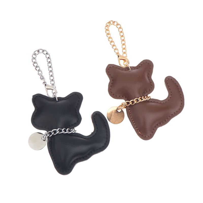 Pu Leather Cat Keychain Cute Animal Keyring Women Bag Charm Handbag Hanging Pendant Decoration Girl Gifts