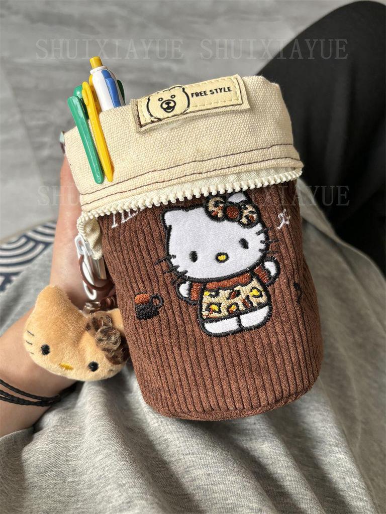 KT Cat Embroidered Multifunctional Pencil Holder & Makeup Bag
